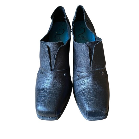 Vogue Black Leather Square Toe Cowgirl Bootie Urban Outfitters Gothic Size 10 - Picture 6 of 8